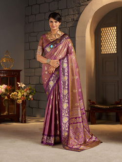 Jubilant Brown Pure Zari Weaving Banarasi Silk Saree With Lassitude Blouse Piece
