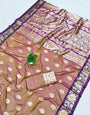 Jubilant Brown Pure Zari Weaving Banarasi Silk Saree With Lassitude Blouse Piece