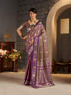 Incomparable Lavender Pure Zari Weaving Banarasi Silk Saree With Prettiest Blouse Piece