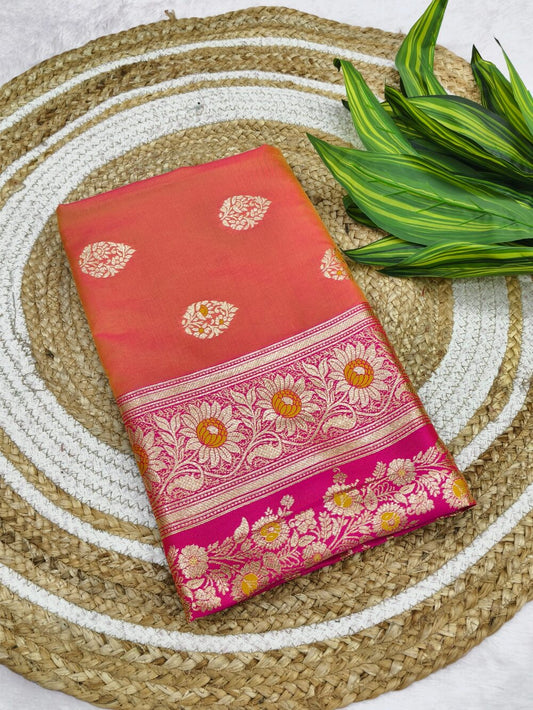 Seraphic Pink Pure Zari Weaving Banarasi Silk Saree With Eye-catching Blouse Piece