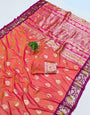 Seraphic Pink Pure Zari Weaving Banarasi Silk Saree With Eye-catching Blouse Piece