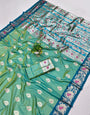 Forbearance Sea Green Pure Zari Weaving Banarasi Silk Saree With Designer Blouse Piece
