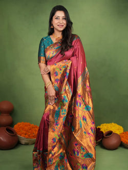 Classic Maroon Paithani Silk Saree With Sempiternal Blouse Piece