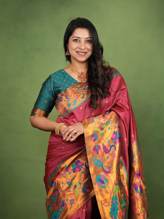 Classic Maroon Paithani Silk Saree With Sempiternal Blouse Piece