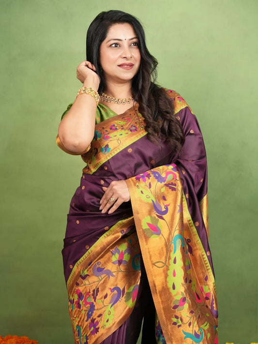 Inspiring Purple Paithani Silk Saree With Piquant Blouse Piece