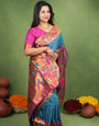 Exuberant Rama Paithani Silk Saree With Classy Blouse Piece