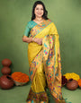 Exuberant Yellow Paithani Silk Saree With Twirling Blouse Piece