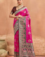 Scrumptious Dark Pink Pure Zari Weaving Banarasi Silk Saree With Seraphic Blouse Piece