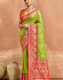 Charming Parrot Pure Zari Weaving Banarasi Silk Saree With Allure Blouse Piece