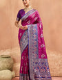 Diaphanous Wine Pure Zari Weaving Banarasi Silk Saree With Engaging Blouse Piece