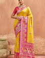 Snappy Yellow Pure Zari Weaving Banarasi Silk Saree With Pleasurable Blouse Piece