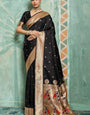 Staggering Black Paithani Silk Saree With Delightful Blouse Piece