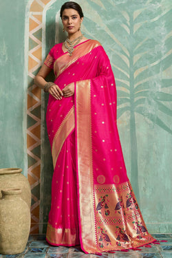 Sempiternal Dark Pink Paithani Silk Saree With Smashing Blouse Piece
