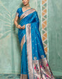 Ornate Firozi Paithani Silk Saree With Posh Blouse Piece