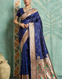 Splendiferous Navy Blue Paithani Silk Saree With Fragrant Blouse Piece