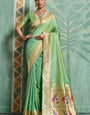 Scintillating Pista Paithani Silk Saree With Amazing Blouse Piece