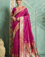 Effulgent Wine Paithani Silk Saree With Enthralling Blouse Piece