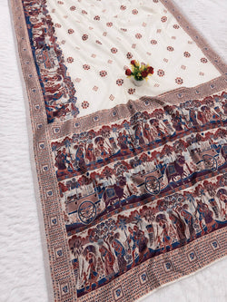 Bewitching Beige Pashmina Silk Saree With Glorious Blouse Piece