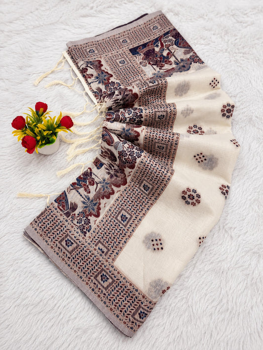 Bewitching Beige Pashmina Silk Saree With Glorious Blouse Piece