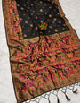 Fantabulous Black Pashmina Silk Saree With Staggering Blouse Piece