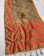 Elision Grey Pashmina Silk Saree With Surreptitious Blouse Piece