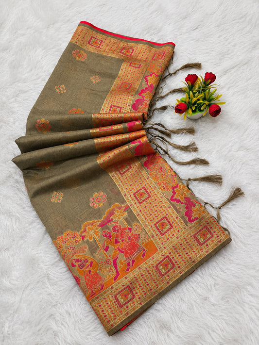 Elision Grey Pashmina Silk Saree With Surreptitious Blouse Piece