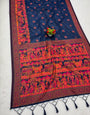 Embrocation Navy Blue Pashmina Silk Saree With Traditional Blouse Piece