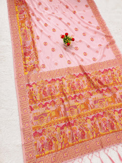 Fugacious Pink Pashmina Silk Saree With Lustrous Blouse Piece