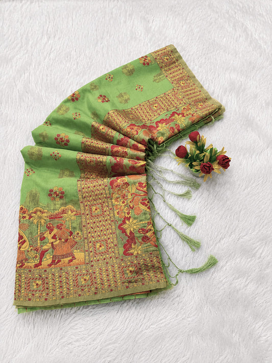 Fancifull Pista Pashmina Silk Saree With Wonderful Blouse Piece