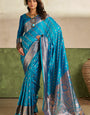 Bucolic Firozi Pure Zari Weaving Banarasi Silk Saree With Murmurous Blouse Piece