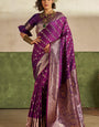Beauteous Purple Pure Zari Weaving Banarasi Silk Saree With Beleaguer Blouse Piece
