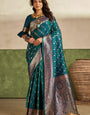 Trendy Rama Pure Zari Weaving Banarasi Silk Saree With Quixotic Blouse Piece
