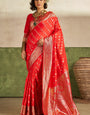 Sempiternal Red Pure Zari Weaving Banarasi Silk Saree With Assemblage Blouse Piece