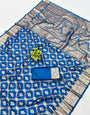 Demure Blue Pure Zari Weaving Banarasi Silk Saree With Adorning Blouse Piece