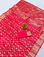 Efflorescence Dark Pink Pure Zari Weaving Banarasi Silk Saree With Engrossing Blouse Piece