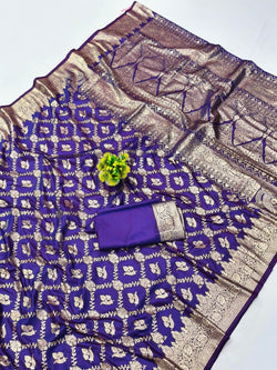 Fairytale Purple Pure Zari Weaving Banarasi Silk Saree With Rhapsodic Blouse Piece