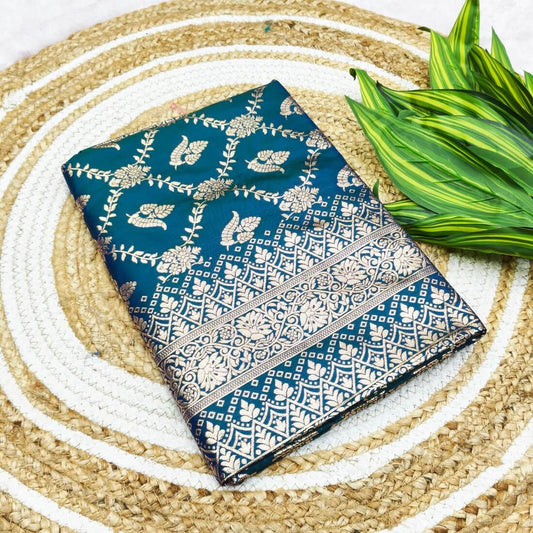 Surpassing Rama Pure Zari Weaving Banarasi Silk Saree With Most Stunning Blouse Piece