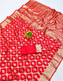 Incredible Red Pure Zari Weaving Banarasi Silk Saree With Unequalled Blouse Piece