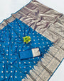 Majesty Blue Pure Zari Weaving Banarasi Silk Saree With Stunning Blouse Piece