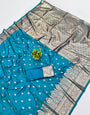 Winsome Firozi Pure Zari Weaving Banarasi Silk Saree With Precious Blouse Piece
