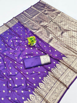 Evocative Purple Pure Zari Weaving Banarasi Silk Saree With Glittering Blouse Piece