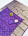 Evocative Purple Pure Zari Weaving Banarasi Silk Saree With Glittering Blouse Piece