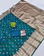 Adorable Rama Pure Zari Weaving Banarasi Silk Saree With Forbearance Blouse Piece