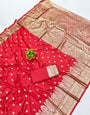 Staring Red Pure Zari Weaving Banarasi Silk Saree With Scintillating Blouse Piece