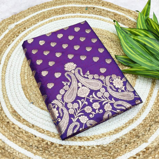 Comely Purple Pure Zari Weaving Banarasi Silk Saree With Intricate Blouse Piece