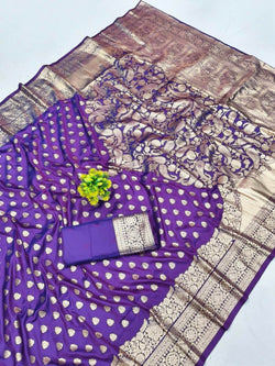 Comely Purple Pure Zari Weaving Banarasi Silk Saree With Intricate Blouse Piece