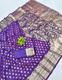 Comely Purple Pure Zari Weaving Banarasi Silk Saree With Intricate Blouse Piece