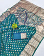 Desirable Rama Pure Zari Weaving Banarasi Silk Saree With Nebula Blouse Piece