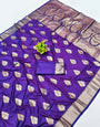 Whimsical Purple Pure Zari Weaving Banarasi Silk Saree With Improbable Blouse Piece