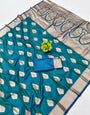 Ornate Rama Pure Zari Weaving Banarasi Silk Saree With Phenomenal Blouse Piece